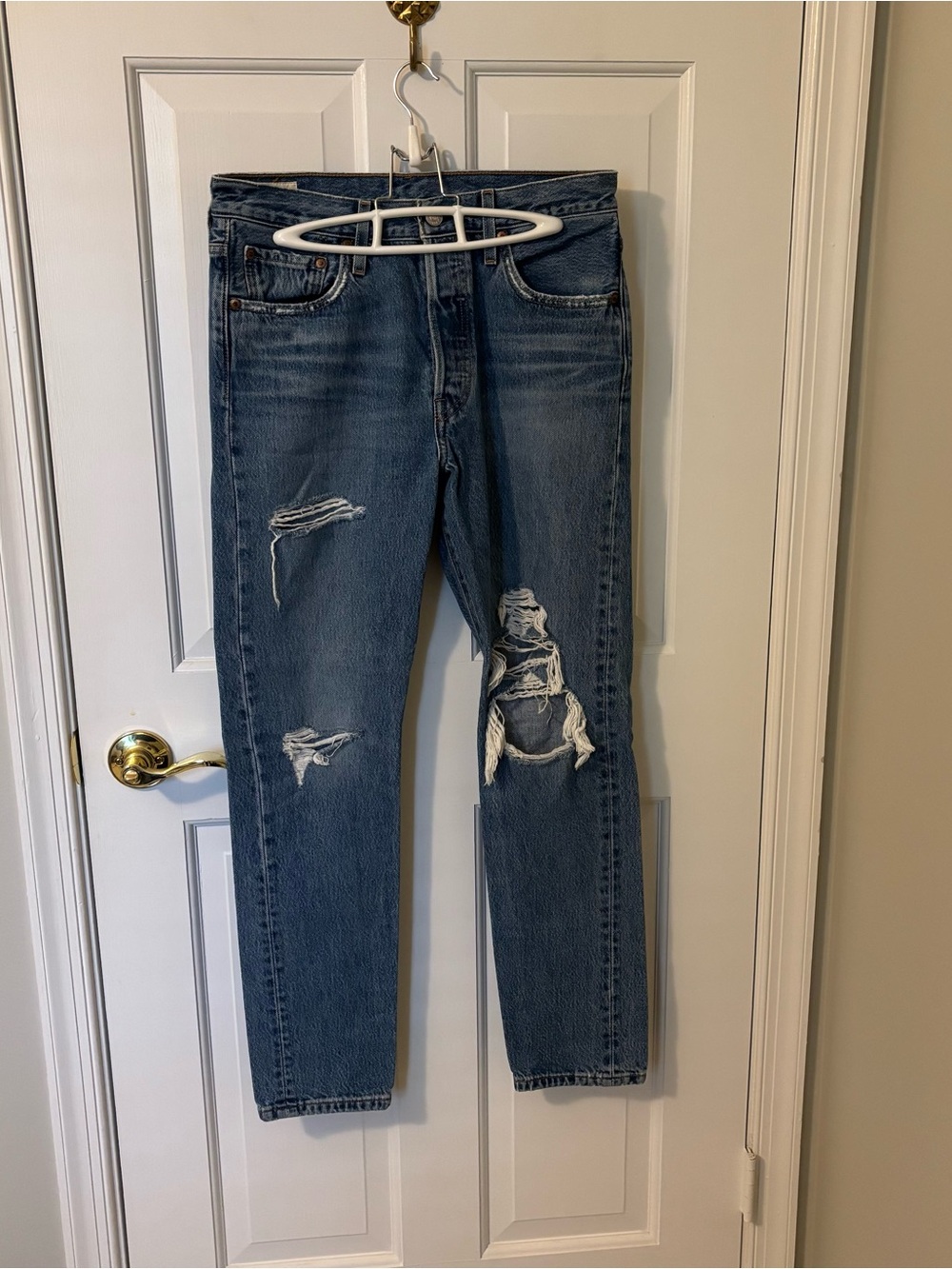 Levi's Premium Ripped 501 Skinny Jeans in Dark Blue Wash